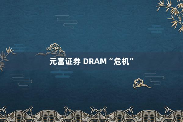 元富证券 DRAM“危机”